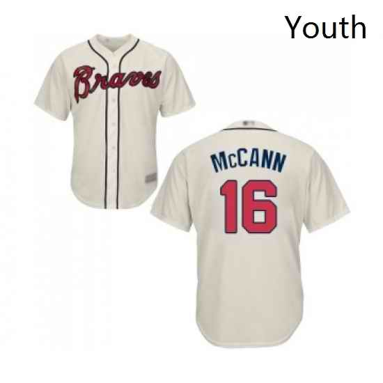 Youth Atlanta Braves 16 Brian McCann Authentic Cream Alternate 2 Cool Base Baseball Jersey